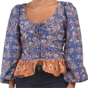 House Of Harlow 1960 NASTASSIA BLUE  Lace-Up Long Sleeve Blouse Size M NWT